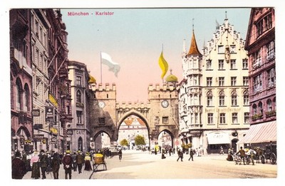 c. 1915 München Munich Germany Karlstor Animated Street Scene Postcard