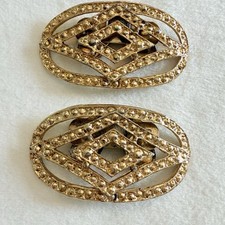 1940's MUSI Rhinestone Lattice Oval Shoe Clips Diamond Shape Vintage Estate