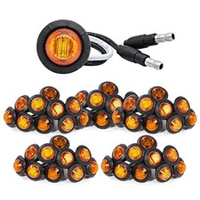 3/4 Inch Side Marker Light Mini Round with Grommets Plug 3 LED for Amber