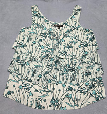 Banana Republic Sleeveless Blouse Layer Ruffle Front Floral Print White Blue XS