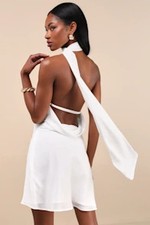 Lulus Isloda One-Shoulder Backless Sash Mini Dress White L
