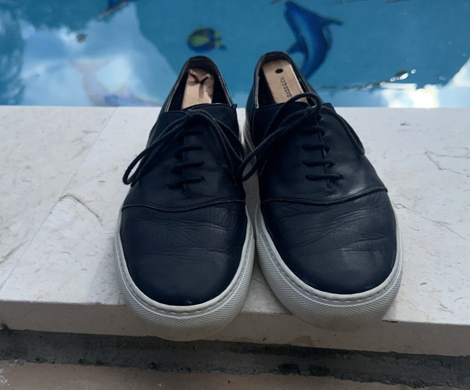 Del Toro Blue Leather Rubber Sole Lace Up Low Top Sneakers Sz 9 Made In Italy