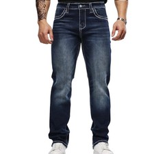 HME Men Dark Wash Straight Leg Jeans with Stitched Pockets Size 30