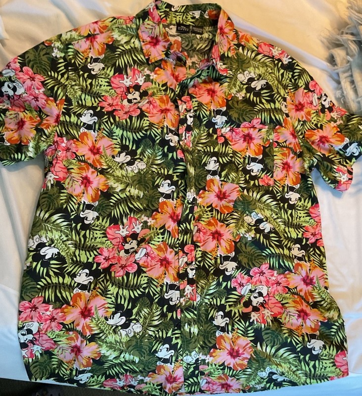 Disney Mickey Mouse Tropical Floral Hawaiian Shirt Men's Size Large L