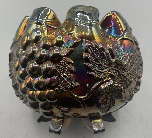 VINTAGE CARNIVAL DUGAN GRAPE DELIGHT PURPLE ROSE BOWL “NICECOLOR” PERFECT FERT