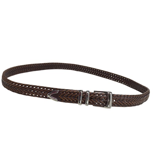 PERRY ELLIS Portfolio Mens Brown Braided Leather Belt Silver-Tone Buckle & Loops - Picture 6 of 11