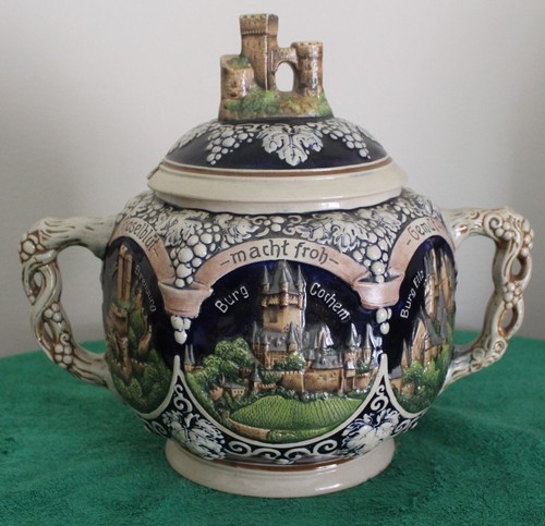 Vtg Gerz German Rumtopf Castle Stoneware Punch bowl Tureen Set w/12 Mugs Germany - Picture 9 of 17