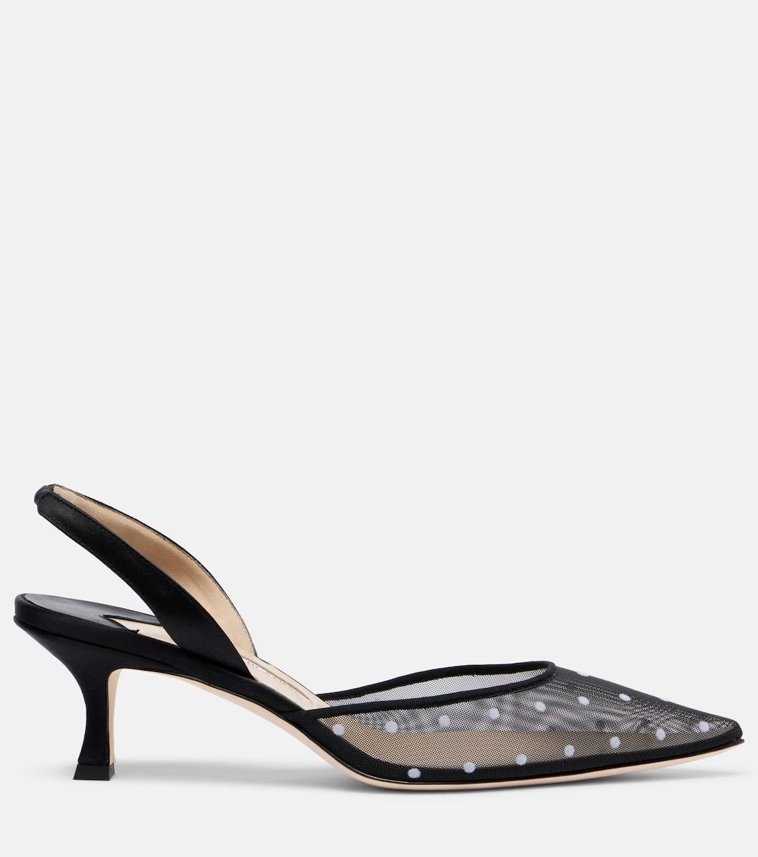 Manolo Blahnik CAROLYNE Polka Dot Mesh Satin Slingback Pumps Sandals Heels $995