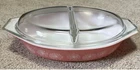 Vintage Pyrex Pink Daisy Divided Oval Casserole Dish  1- 1/2 Quart with Lid