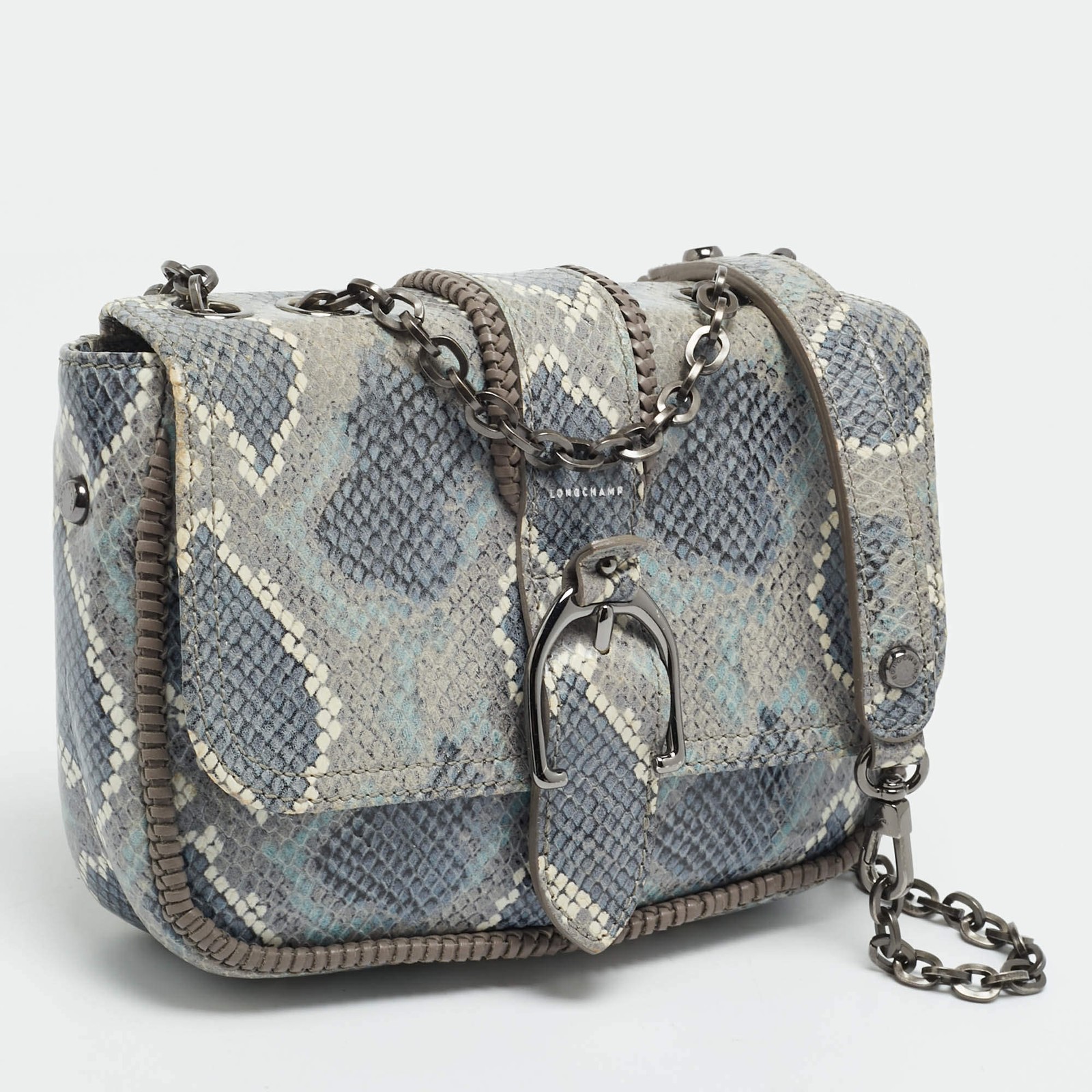 Longchamp Amazone Blue Python Embossed Leather Cr… - image 3