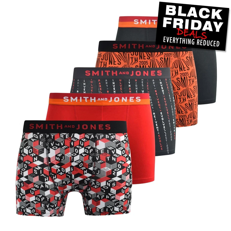 RRP £39.99 - Smith & Jones Brevin Mens 5pk Stretch Boxer Short Comfort Underwear