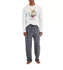 Family Pj's Men's Gray Plaid Papa Deer Mix It 2PC Pajama Set Sleepwear Size M