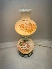 Vintage Floral Hurricane Parlor Lamp Ruffled Top Globe White Milk Glass 14"