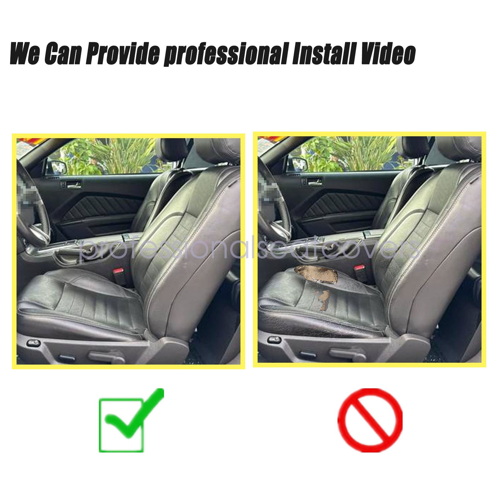 For 2010-2014 Ford Mustang Driver & Passenger Bottom & Top Leather Seat Cover