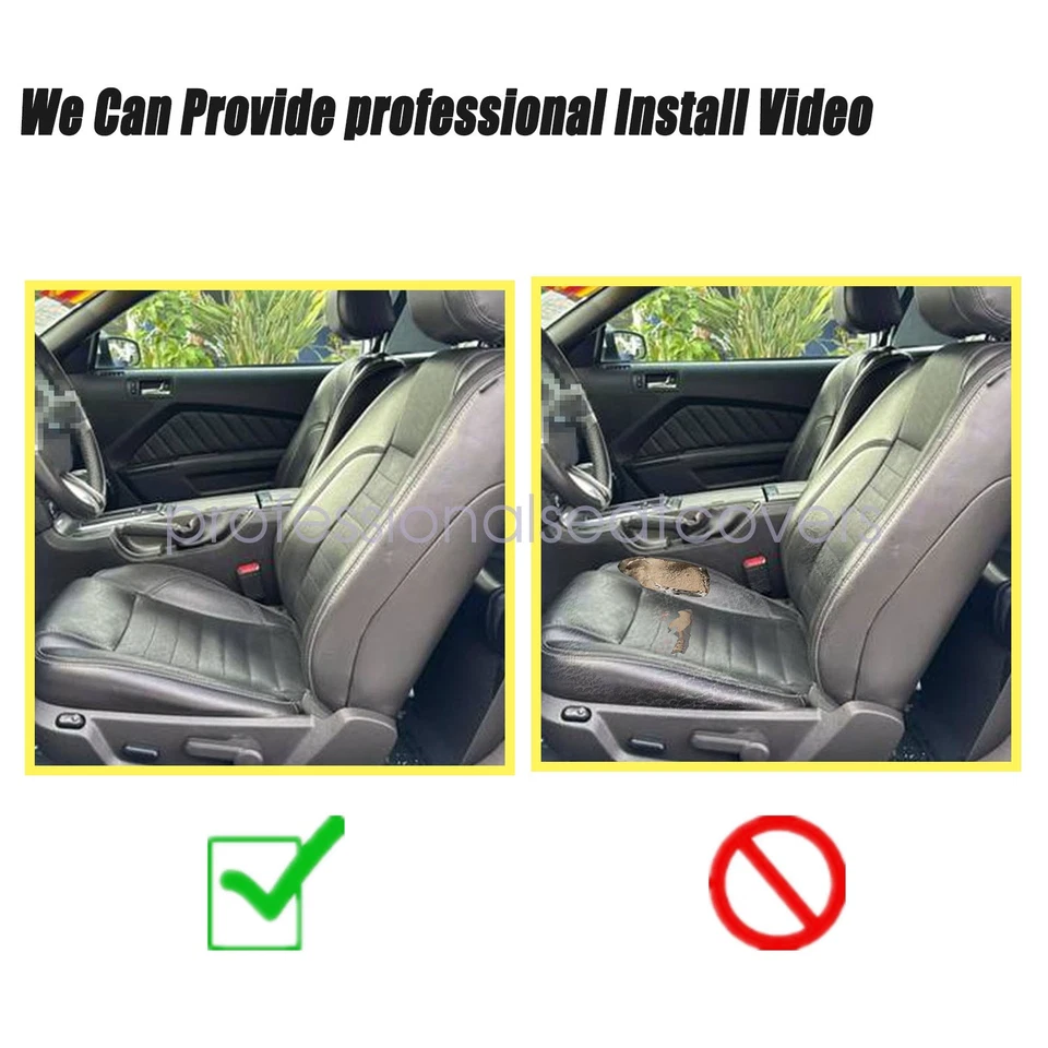 For 2010-2014 Ford Mustang Driver & Passenger Bottom & Top Leather Seat Cover - Image 4 of 4