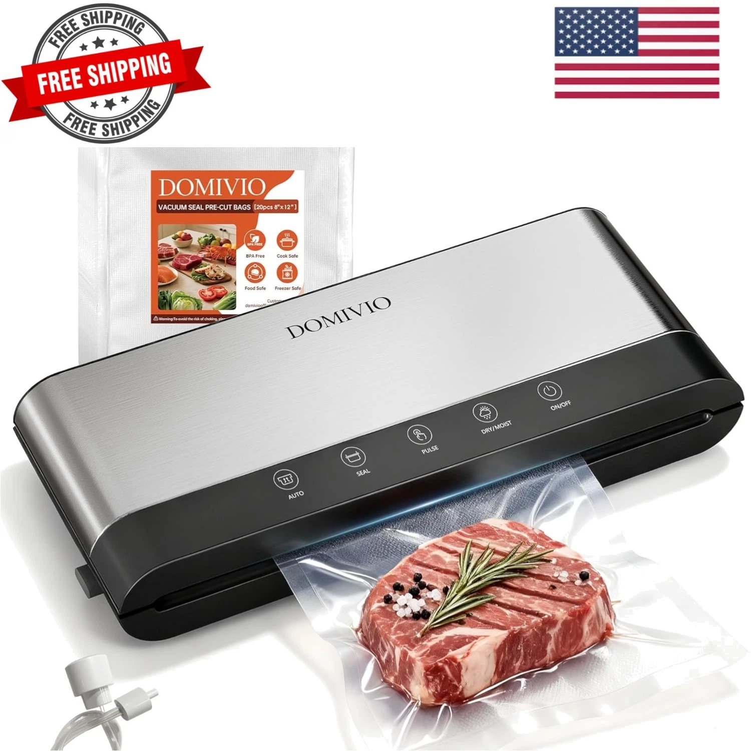 Vacuum Sealer Machine for Food, 5-in-1 Food Saver with 20 BPA-Free Bags – Dry...