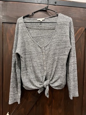 Expressed Gray Knitted Tie Front Sweater Size M
