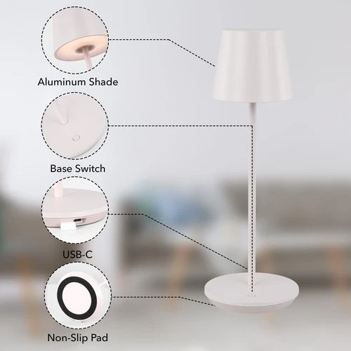 Mena Accent Rechargeable Table Lamp – 14.5” Pale Pink Steel Lamp wit - Picture 7 of 7