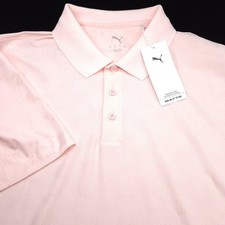 Puma Polo Shirt Golf Mens -M- Light Pink Check Jacquard PERFORMANCE -Tech