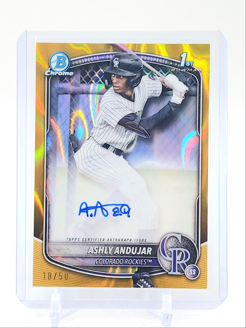 ASHLY ANDUJAR 2025 BOWMAN CHROME 1ST GOLD LAVA ROCKIES AUTO /50 Q2596