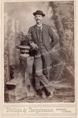 Cabinet Card Dapper Man Bowler Hat Stogie Legs Akimbo Crisp Nice Danville IL