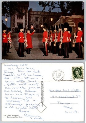 1967 London Tower Ceremony of Keys Postcard - Queen's Guard Beefeater