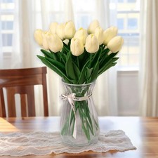 20PCS Realistic Faux Tulips with Bulbs Pink  White Artificial Flowers Bundle...