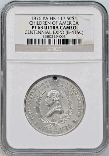 1876 PA HK-117 SO-CALLED DOLLAR CHILDREN OF AMERICA NGC PF 63 ULTRA CAMEO