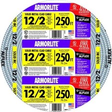 250ft Solid Copper 12-Gauge MC Armorlite Cable - Indoor/Outdoor, UL Listed