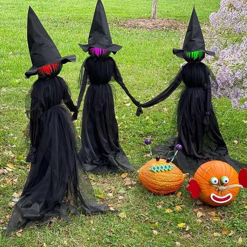 6 FT Set of 3 Lighted Halloween Witch Decorations Haunted House Decor Sturdy New - Picture 5 of 7