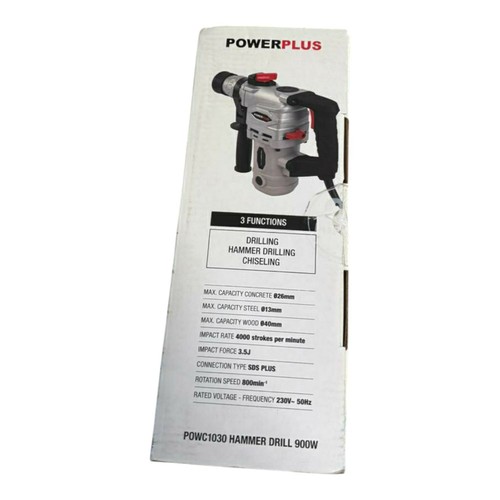 TRAPANO TASSELLATORE DEMOLITORE 900W POWERPLUS 3 FUNZIONI POWC1030 HAMMER DRILL - Foto 5 di 5