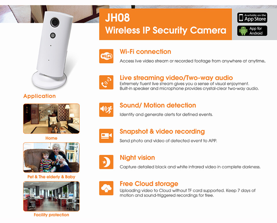 Wireless IP Camera Security HD 720P WIFI P2P Two Way Audio IR