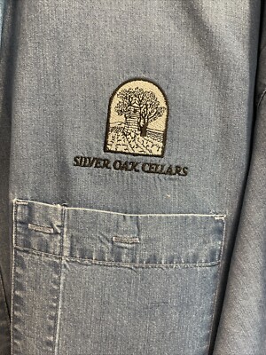 Men s long sleeve button-down denim shirt with Silver Oaks Cellar Logo