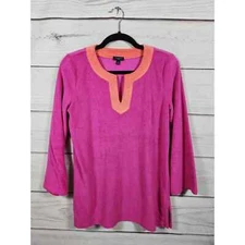 Talbots Women's Pink Long Sleeve Split Neck Terry Tunic Blouse Size SP