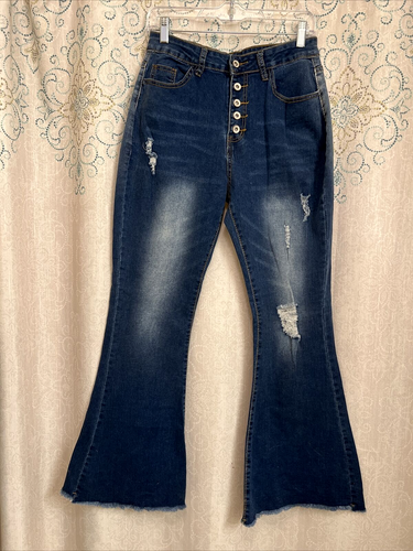 Jeanswear Womens Blue Flare Leg Distressed Stretch Denim Jean Size Medium(29x30) - Picture 1 of 4