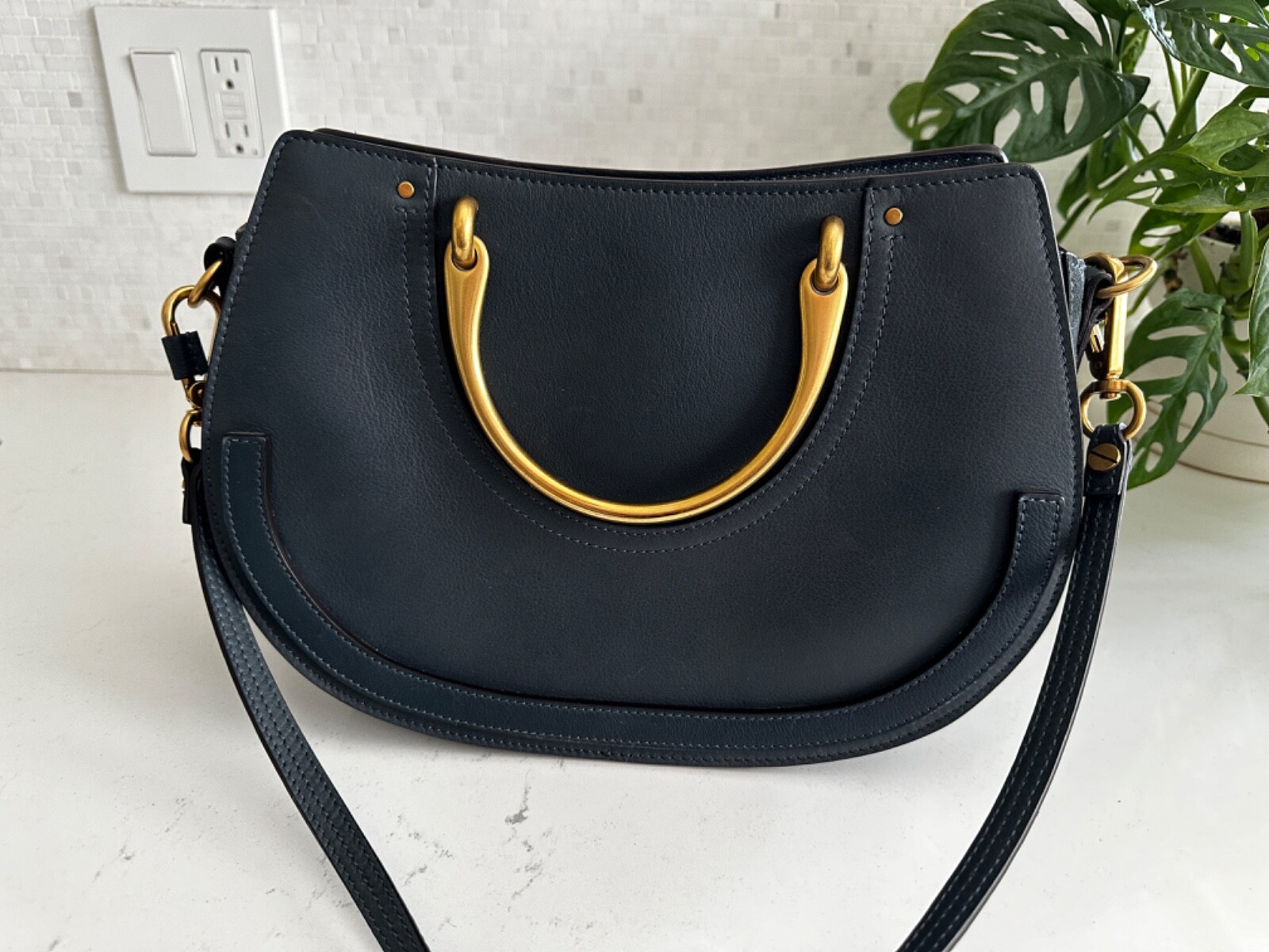 Chloe Pixie Medium Suede Leather Handbag - Navy w… - image 2