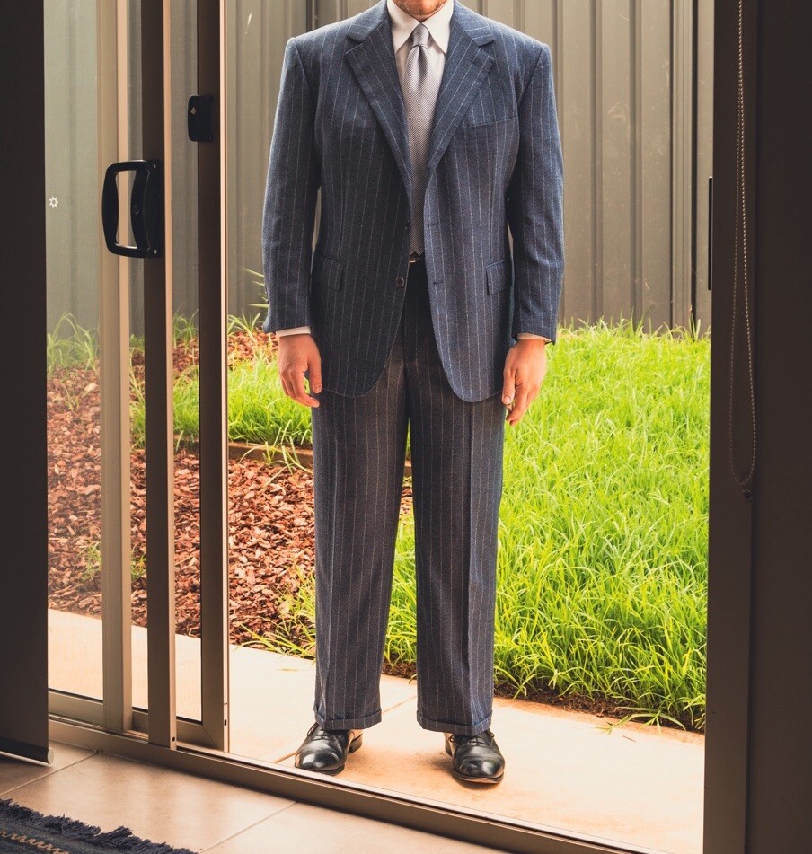 Saintandrews Santandrea Wool Cashmere RAF Blue Chalkstripe Suit 56