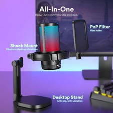 PC Gaming Microphone, Condenser Noise Canceling Microphone with RGB Lights