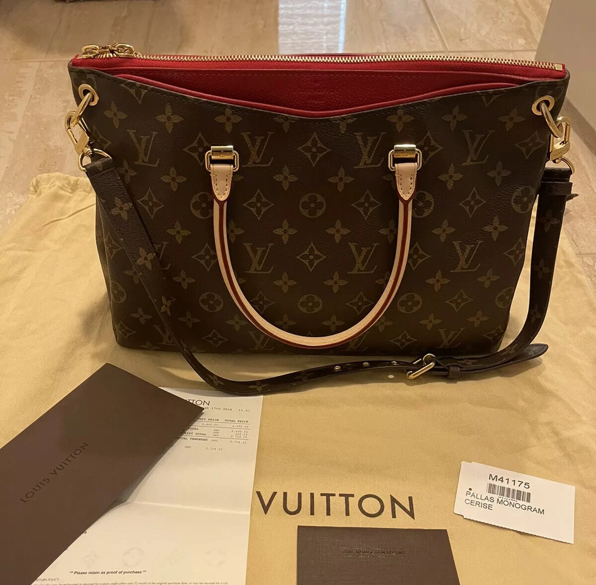 Louis Vuitton Pallas MM Cerise Monogram Leather PRISTINE! Worn Once!  RECEIPT!