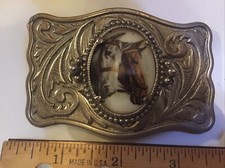 Double Horses Cute Cowboy Cowgirl Western Belt Buckle,silver Tone,nice