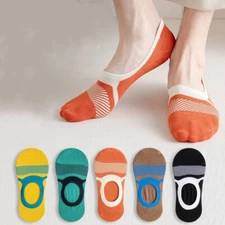 5Pairs Men Cotton Low Cut No Show Invisible Nonslip Loafer Solid Boat Socks 7-11