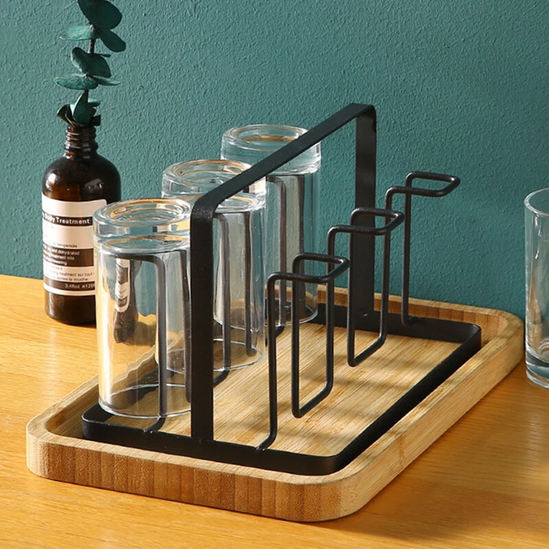 6 Glass Cups Stand Holder Drying Shelf Kitchen Water Cup Rack Home Hanging  Drk