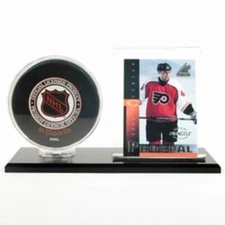 DELUXE BLACK BASE HOCKEY PUCK & CARD DISPLAY CASE