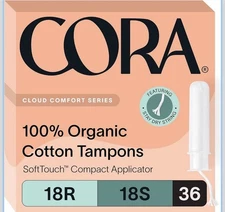 Cora Organic Applicator Tampon Multipack | 18 Regular & 18 Super Absorbency