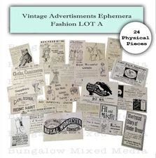FASHION 24pc LOT A Ephemera Vintage Ads Paper Pack Junk Journal Collage Art