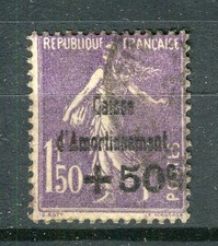 FRANCE; 1929 early National Debt surcharged issue used hinged 1.50F. value
