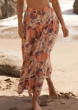 36 Anthropologie Midi Skirt Button Front Orange Floral Preppy Vacay Boho NWT M