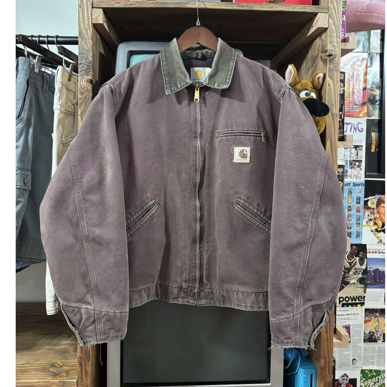 Carhartt Detroit jacket J43 BRG Flannel Lined Collared Zip Men's Size Large 