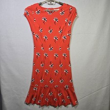 BODEN Rosetta Floral Ponte Sheath Dress Ruffle Cottage Preppy 10 L Orange