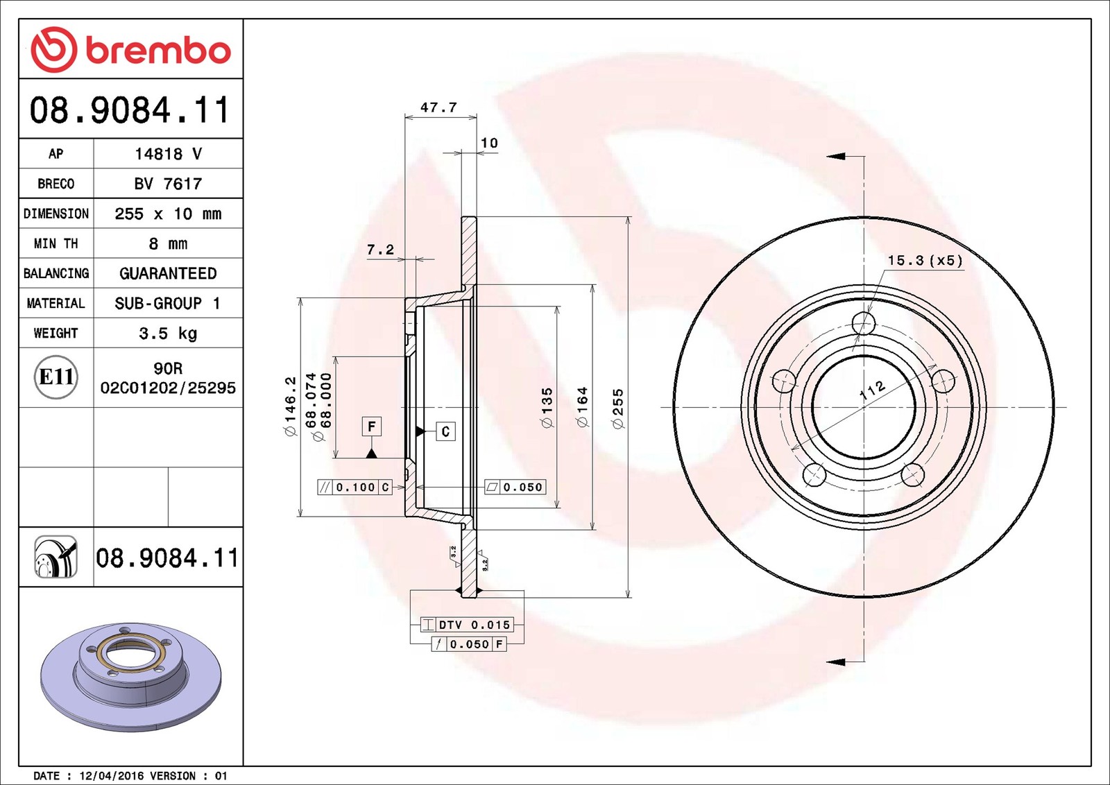 Fits BREMBO 08.9084.11 Brake disc 1 pc. 08.9084.11 ​​​​Brembo offers ⭐UK Stock⭐ - Image 25